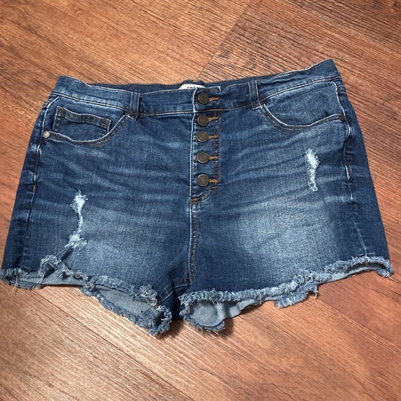 refuge Pants - REFUGE Button fly Diatressed denim shorts size 12